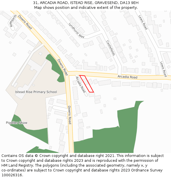 31, ARCADIA ROAD, ISTEAD RISE, GRAVESEND, DA13 9EH: Location map and indicative extent of plot