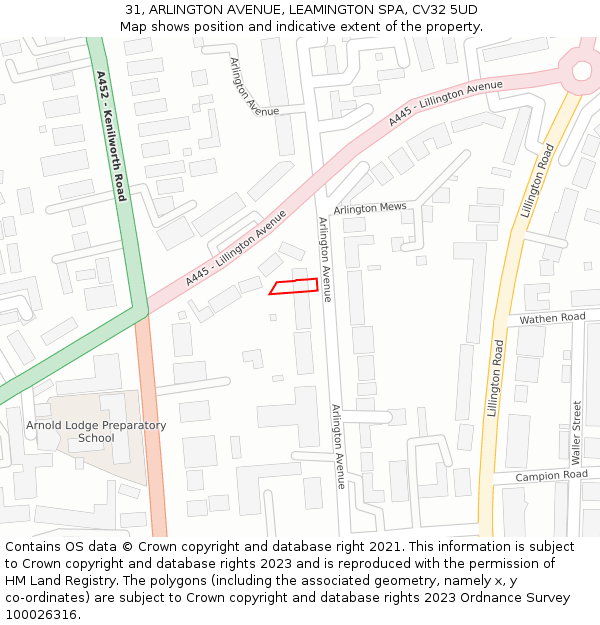 31, ARLINGTON AVENUE, LEAMINGTON SPA, CV32 5UD: Location map and indicative extent of plot