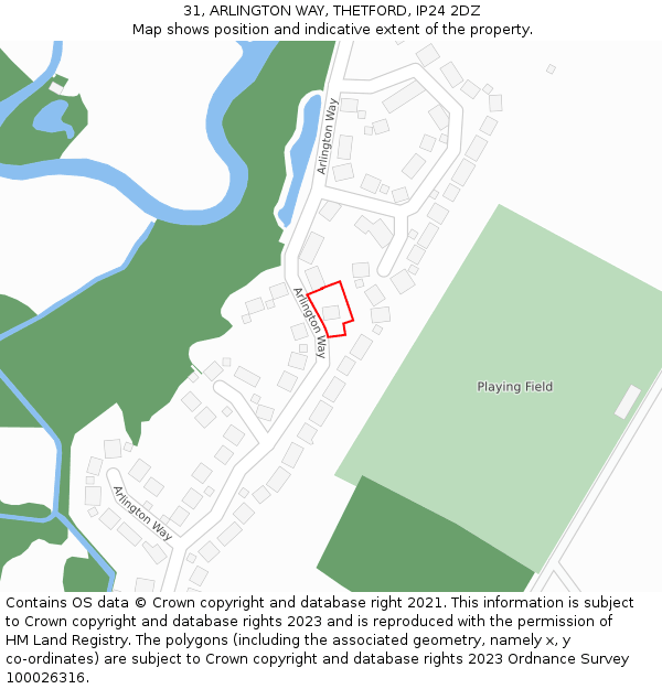 31, ARLINGTON WAY, THETFORD, IP24 2DZ: Location map and indicative extent of plot