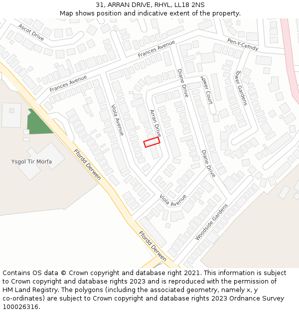 31, ARRAN DRIVE, RHYL, LL18 2NS: Location map and indicative extent of plot