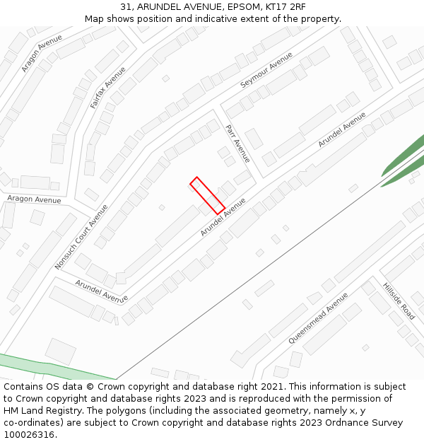 31, ARUNDEL AVENUE, EPSOM, KT17 2RF: Location map and indicative extent of plot