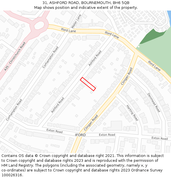 31, ASHFORD ROAD, BOURNEMOUTH, BH6 5QB: Location map and indicative extent of plot