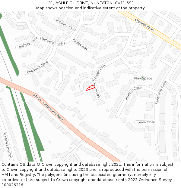 31, ASHLEIGH DRIVE, NUNEATON, CV11 6SF: Location map and indicative extent of plot