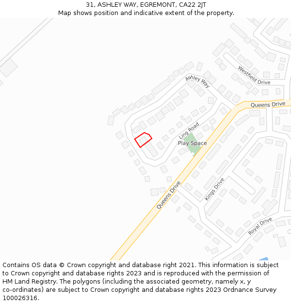 31, ASHLEY WAY, EGREMONT, CA22 2JT: Location map and indicative extent of plot