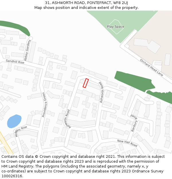31, ASHWORTH ROAD, PONTEFRACT, WF8 2UJ: Location map and indicative extent of plot
