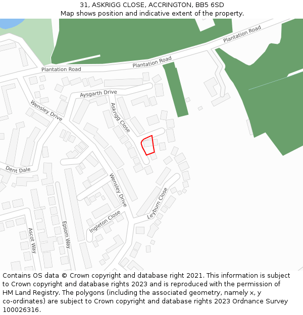 31, ASKRIGG CLOSE, ACCRINGTON, BB5 6SD: Location map and indicative extent of plot