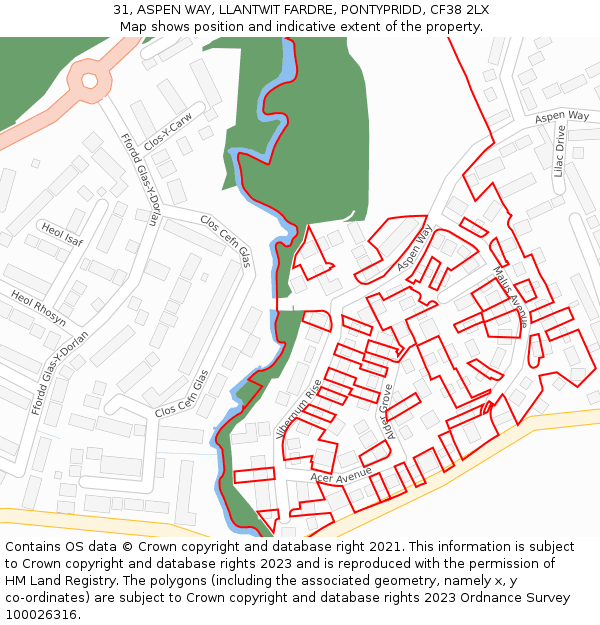 31, ASPEN WAY, LLANTWIT FARDRE, PONTYPRIDD, CF38 2LX: Location map and indicative extent of plot