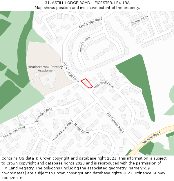 31, ASTILL LODGE ROAD, LEICESTER, LE4 1BA: Location map and indicative extent of plot