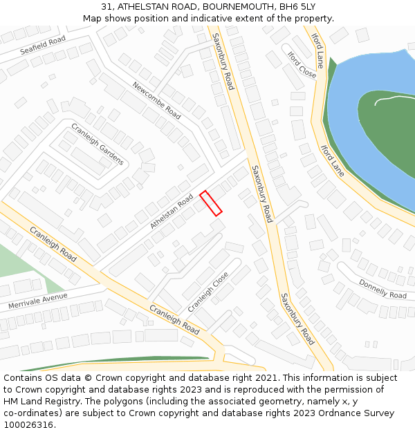 31, ATHELSTAN ROAD, BOURNEMOUTH, BH6 5LY: Location map and indicative extent of plot