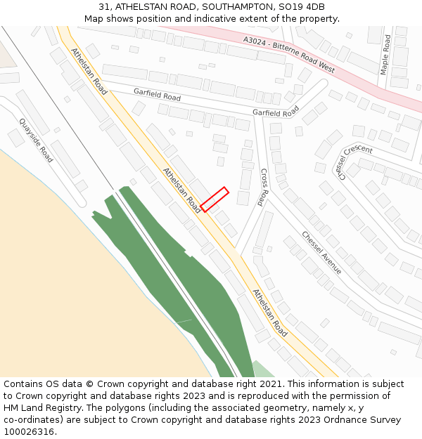 31, ATHELSTAN ROAD, SOUTHAMPTON, SO19 4DB: Location map and indicative extent of plot