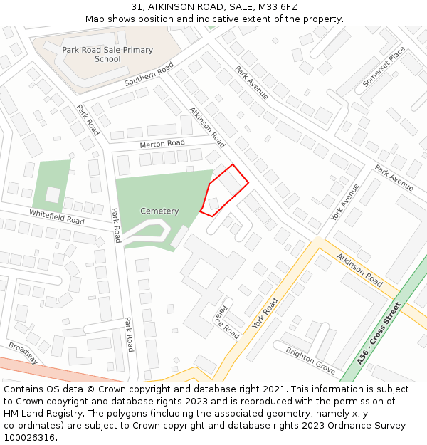 31, ATKINSON ROAD, SALE, M33 6FZ: Location map and indicative extent of plot