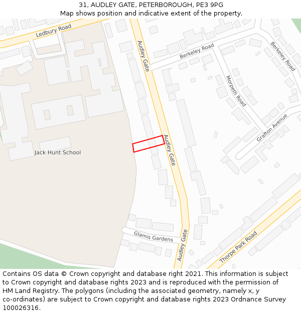 31, AUDLEY GATE, PETERBOROUGH, PE3 9PG: Location map and indicative extent of plot