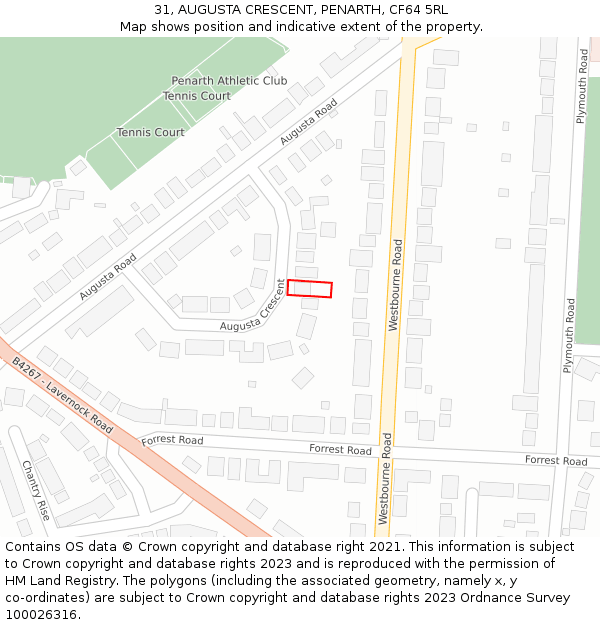 31, AUGUSTA CRESCENT, PENARTH, CF64 5RL: Location map and indicative extent of plot