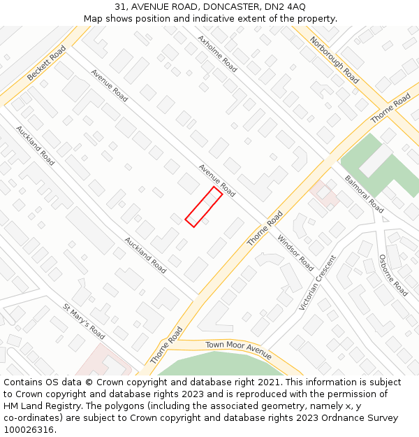 31, AVENUE ROAD, DONCASTER, DN2 4AQ: Location map and indicative extent of plot