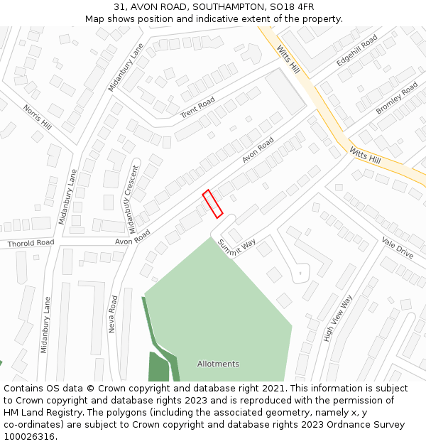 31, AVON ROAD, SOUTHAMPTON, SO18 4FR: Location map and indicative extent of plot