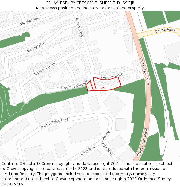 31, AYLESBURY CRESCENT, SHEFFIELD, S9 1JR: Location map and indicative extent of plot