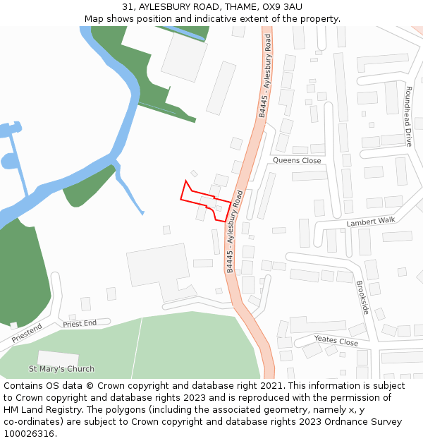 31, AYLESBURY ROAD, THAME, OX9 3AU: Location map and indicative extent of plot