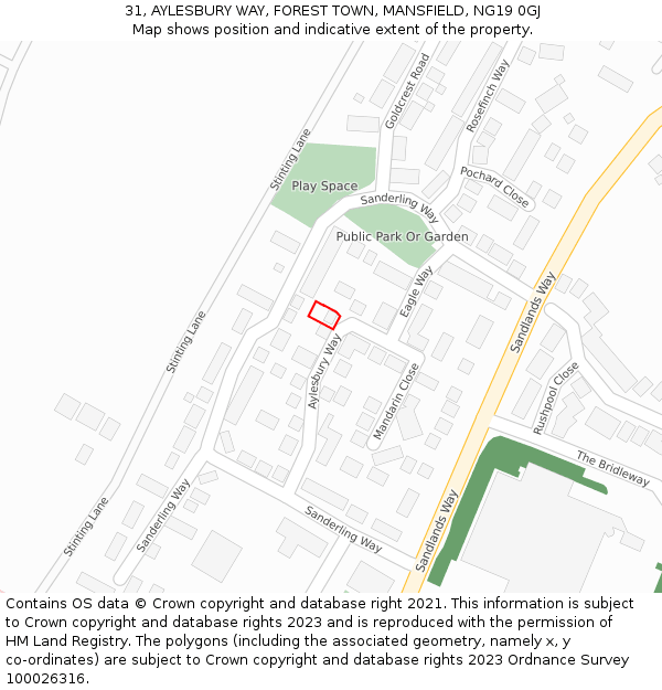 31, AYLESBURY WAY, FOREST TOWN, MANSFIELD, NG19 0GJ: Location map and indicative extent of plot