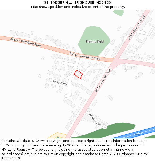 31, BADGER HILL, BRIGHOUSE, HD6 3QX: Location map and indicative extent of plot