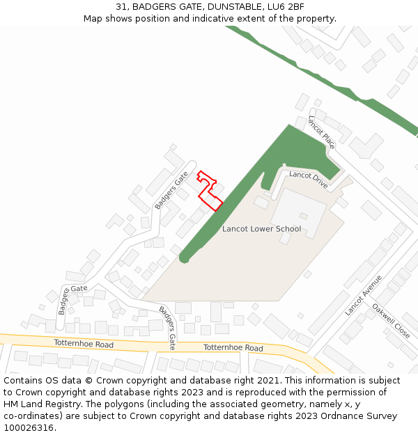 31, BADGERS GATE, DUNSTABLE, LU6 2BF: Location map and indicative extent of plot