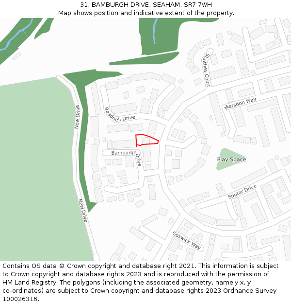 31, BAMBURGH DRIVE, SEAHAM, SR7 7WH: Location map and indicative extent of plot