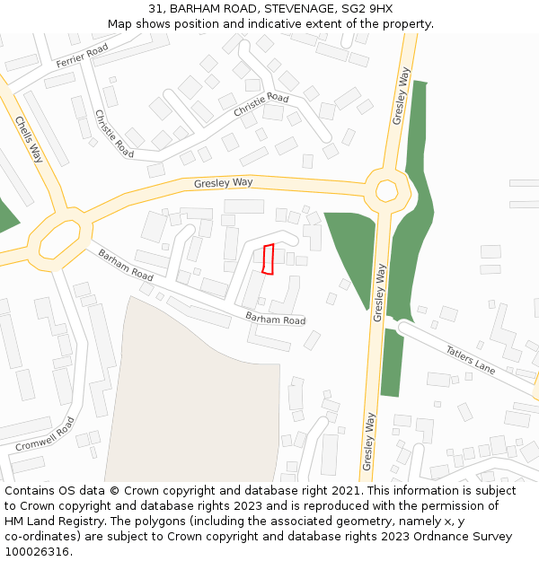 31, BARHAM ROAD, STEVENAGE, SG2 9HX: Location map and indicative extent of plot