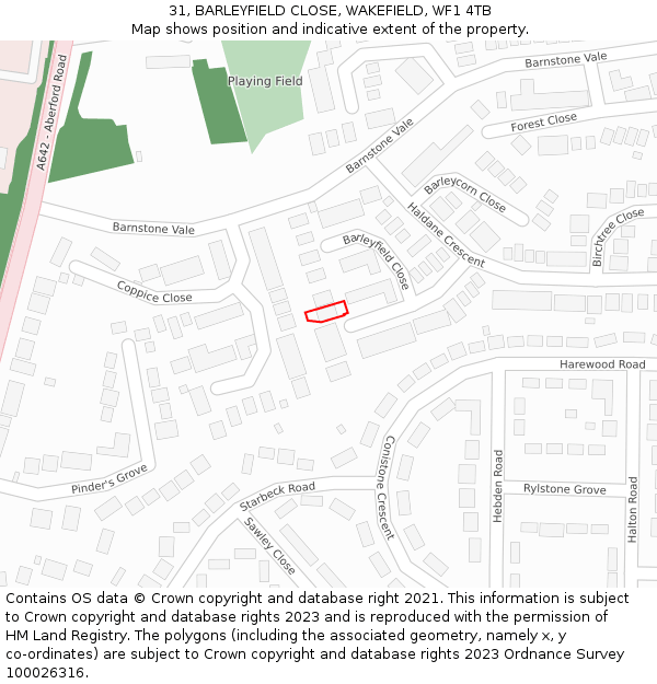 31, BARLEYFIELD CLOSE, WAKEFIELD, WF1 4TB: Location map and indicative extent of plot