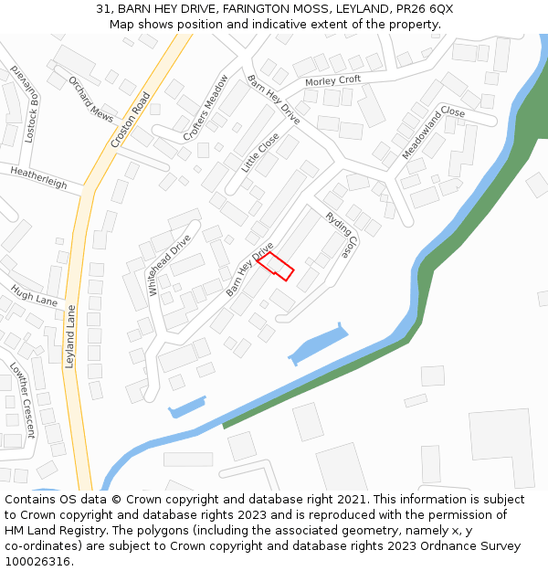 31, BARN HEY DRIVE, FARINGTON MOSS, LEYLAND, PR26 6QX: Location map and indicative extent of plot