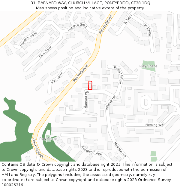 31, BARNARD WAY, CHURCH VILLAGE, PONTYPRIDD, CF38 1DQ: Location map and indicative extent of plot