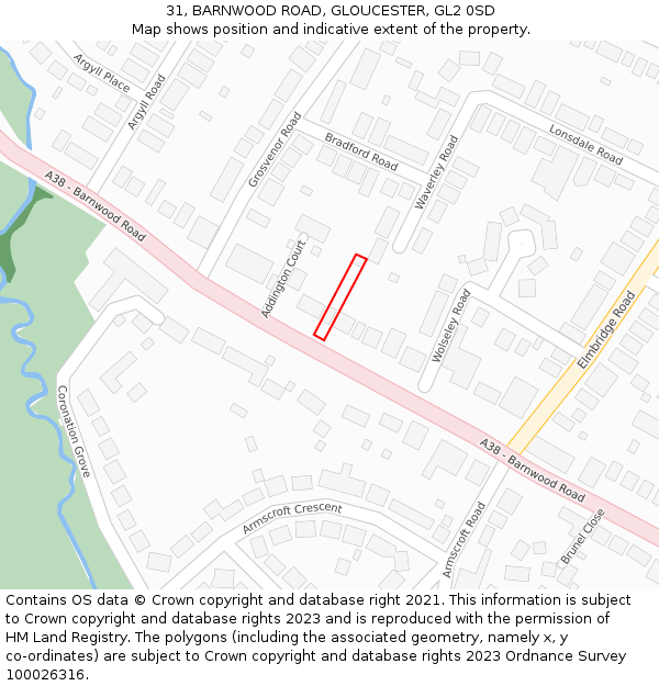 31, BARNWOOD ROAD, GLOUCESTER, GL2 0SD: Location map and indicative extent of plot