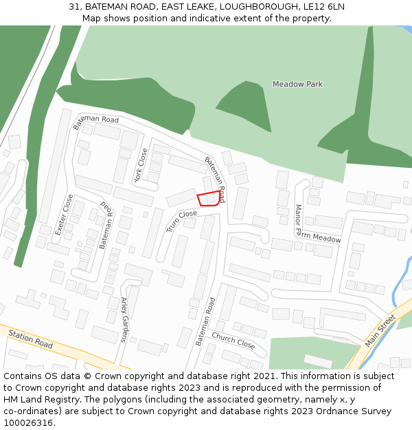31, BATEMAN ROAD, EAST LEAKE, LOUGHBOROUGH, LE12 6LN: Location map and indicative extent of plot