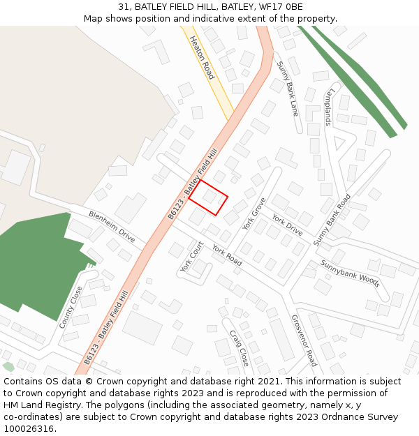 31, BATLEY FIELD HILL, BATLEY, WF17 0BE: Location map and indicative extent of plot