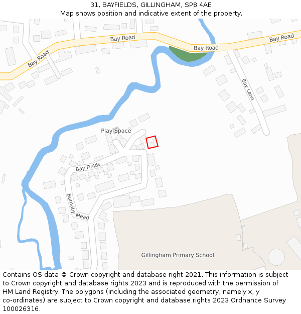 31, BAYFIELDS, GILLINGHAM, SP8 4AE: Location map and indicative extent of plot