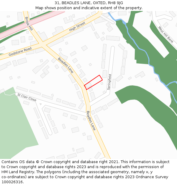 31, BEADLES LANE, OXTED, RH8 9JG: Location map and indicative extent of plot