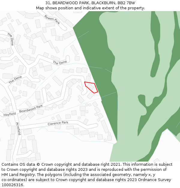 31, BEARDWOOD PARK, BLACKBURN, BB2 7BW: Location map and indicative extent of plot