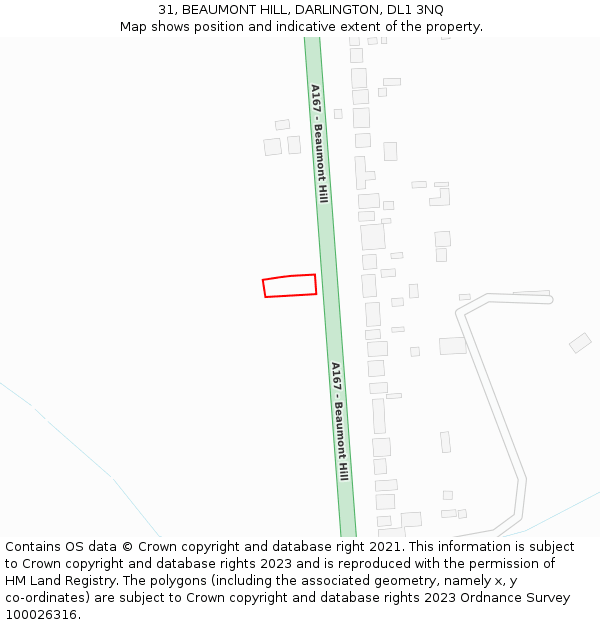 31, BEAUMONT HILL, DARLINGTON, DL1 3NQ: Location map and indicative extent of plot