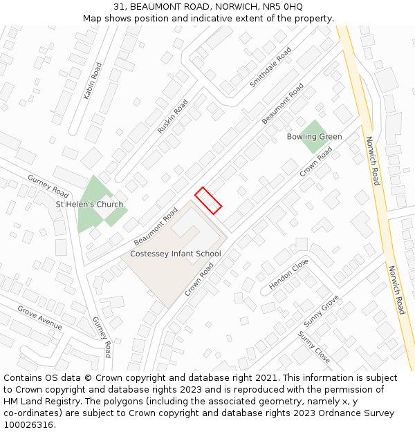 31, BEAUMONT ROAD, NORWICH, NR5 0HQ: Location map and indicative extent of plot