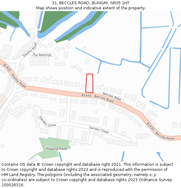 31, BECCLES ROAD, BUNGAY, NR35 1HT: Location map and indicative extent of plot