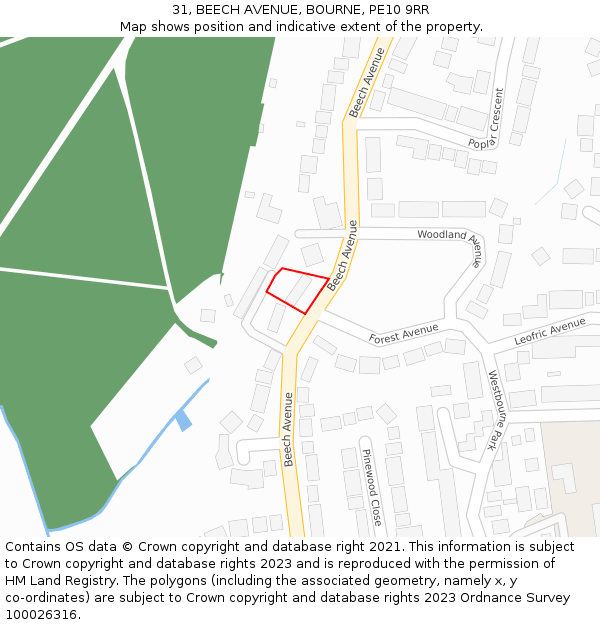 31, BEECH AVENUE, BOURNE, PE10 9RR: Location map and indicative extent of plot