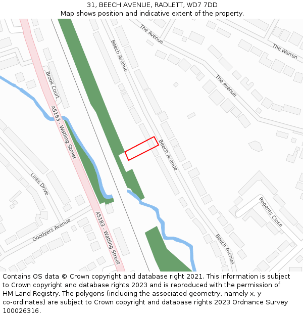 31, BEECH AVENUE, RADLETT, WD7 7DD: Location map and indicative extent of plot