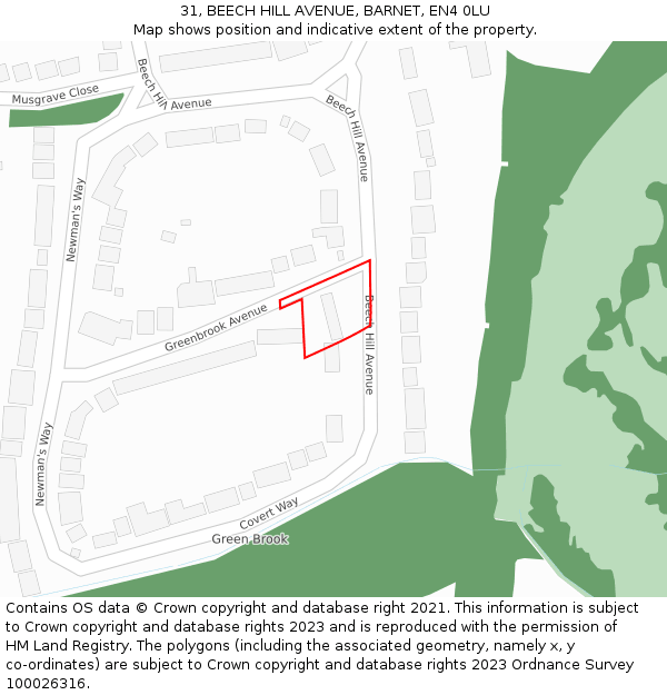 31, BEECH HILL AVENUE, BARNET, EN4 0LU: Location map and indicative extent of plot