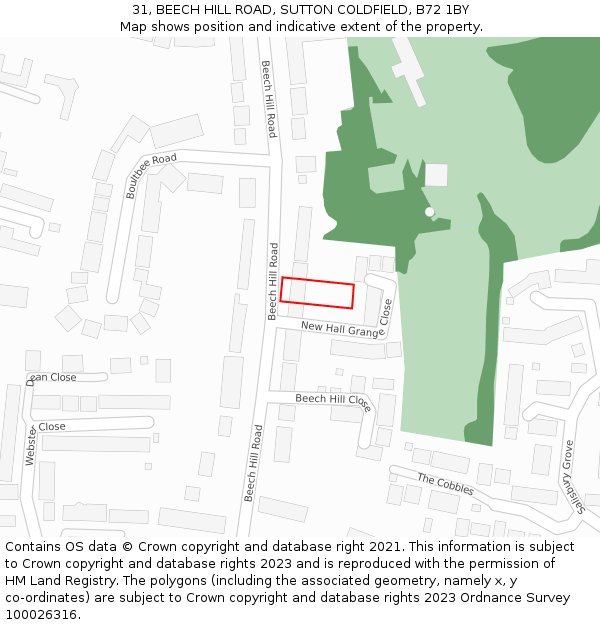 31, BEECH HILL ROAD, SUTTON COLDFIELD, B72 1BY: Location map and indicative extent of plot