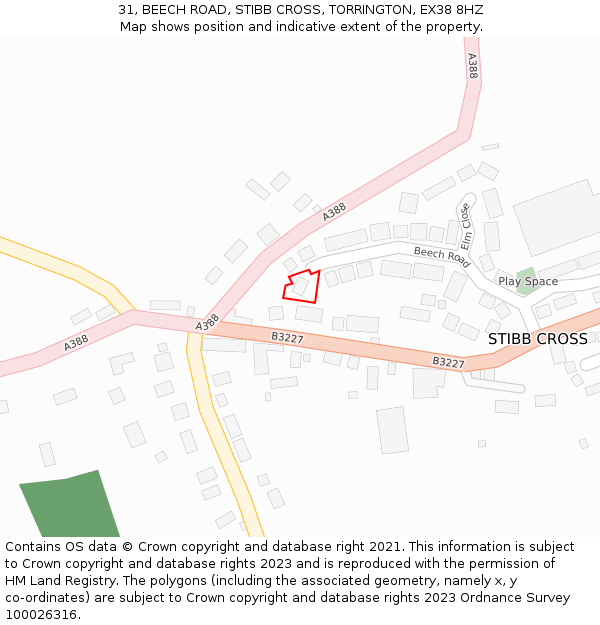 31, BEECH ROAD, STIBB CROSS, TORRINGTON, EX38 8HZ: Location map and indicative extent of plot