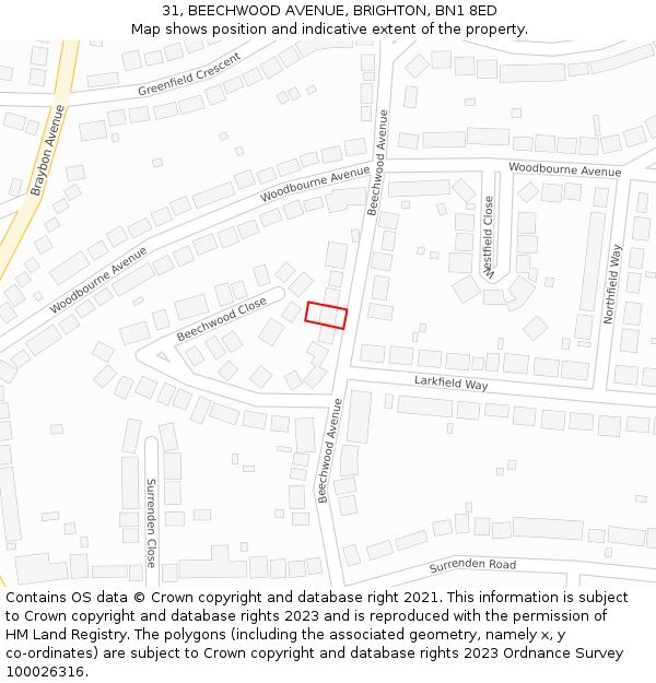 31, BEECHWOOD AVENUE, BRIGHTON, BN1 8ED: Location map and indicative extent of plot