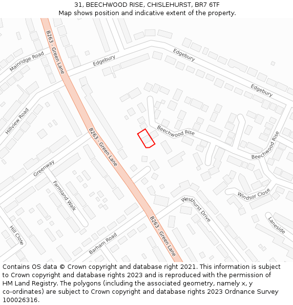 31, BEECHWOOD RISE, CHISLEHURST, BR7 6TF: Location map and indicative extent of plot