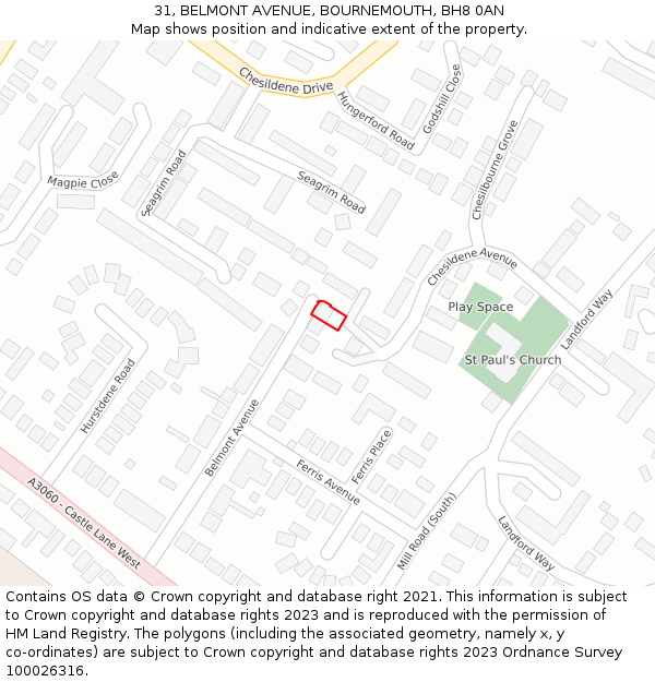 31, BELMONT AVENUE, BOURNEMOUTH, BH8 0AN: Location map and indicative extent of plot