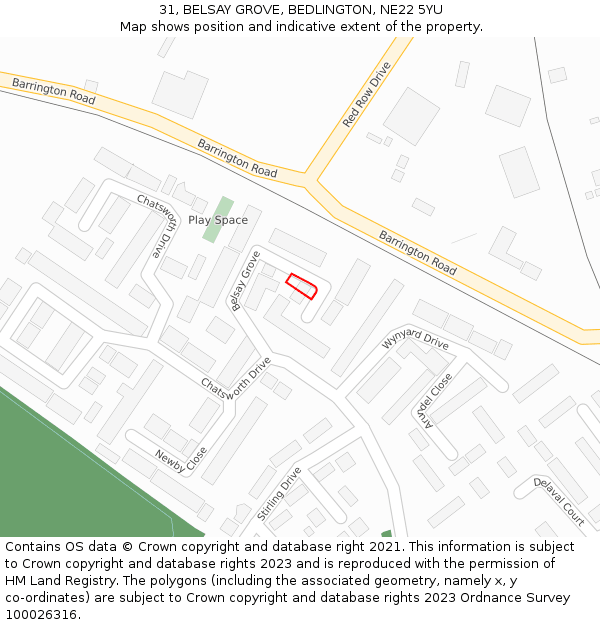 31, BELSAY GROVE, BEDLINGTON, NE22 5YU: Location map and indicative extent of plot