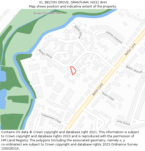 31, BELTON GROVE, GRANTHAM, NG31 9HH: Location map and indicative extent of plot