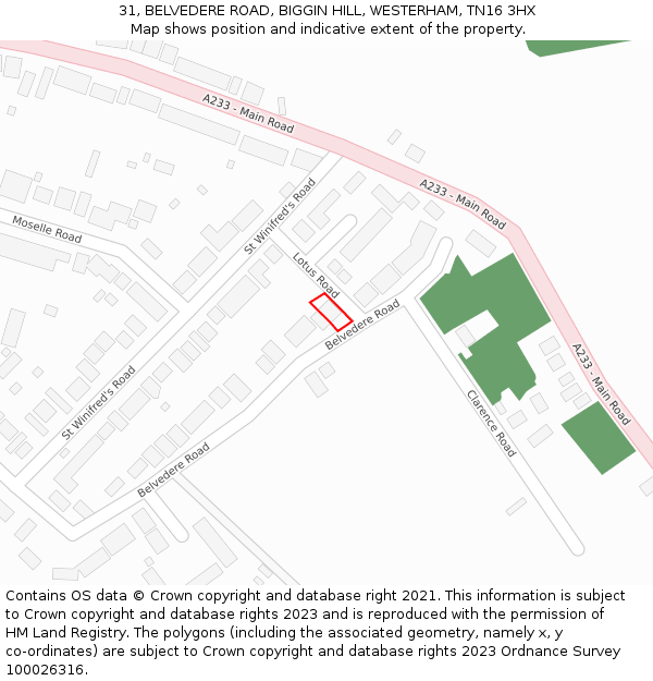 31, BELVEDERE ROAD, BIGGIN HILL, WESTERHAM, TN16 3HX: Location map and indicative extent of plot