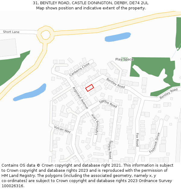 31, BENTLEY ROAD, CASTLE DONINGTON, DERBY, DE74 2UL: Location map and indicative extent of plot